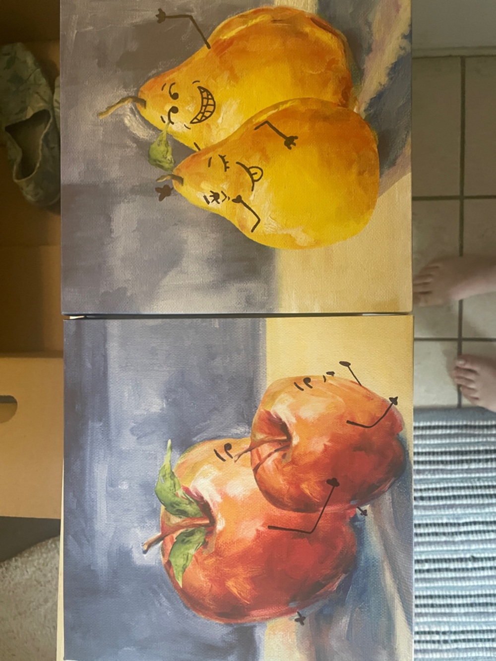 Canvas Wall Art - Apple and Pear Cartoon Art